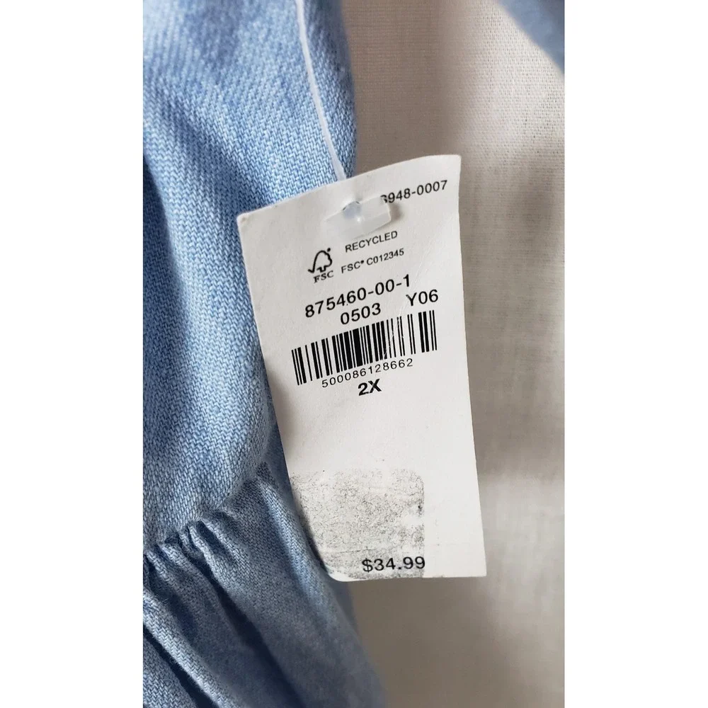Old Navy Womens 2X Blue Cotton Puff Sleeve Peplum Blouse Smocked Back Summer